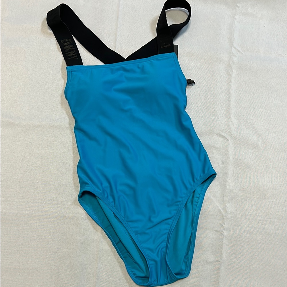 DKNY Logo Strap Blue One Piece Swimsuit